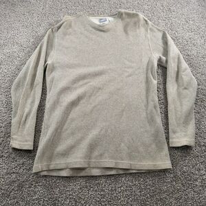 Vintage 90s Utility Sweater Mens Medium Beige V-Neck Sweatshirt Long Sleeve FLAW